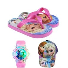 Chinelo , boné e relógio musical com led infantil feminino , qualidade que sua filha merece , kit 3 em1 lançamento