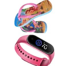Chinelo infantil Fadas mais relogio digital a prova d agua, uma graca de chinelo tudo de bom para sua filha , confortavel e macio de qualidade lancamento