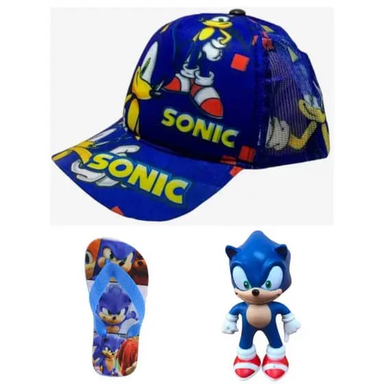 Chinelo sonic e bone e boneco sonic .O kit mais charmoso para seu filho .Lancamento