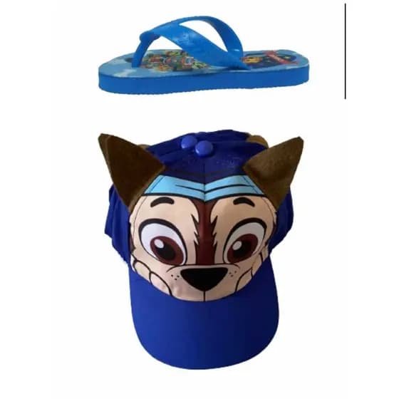 Chinelo e bone infantil novo modelo da patrulha canina , do Chase , novidade e lancamento pra seu filho
