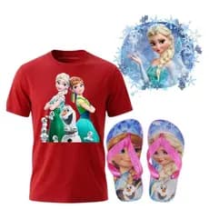 Chinelo infantil e camisa feminina frozen , tecido 100% algodão , solado macio e confortável , estilo e qualidade