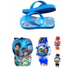 Chinelo , bone e relogio musical com led e digital , super kit da patrulha canina , lancamento