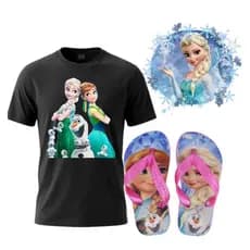 Chinelo infantil e camisa feminina frozen , tecido leve 100% algodão 30.1 ante encolhimento , sola macia e confortável