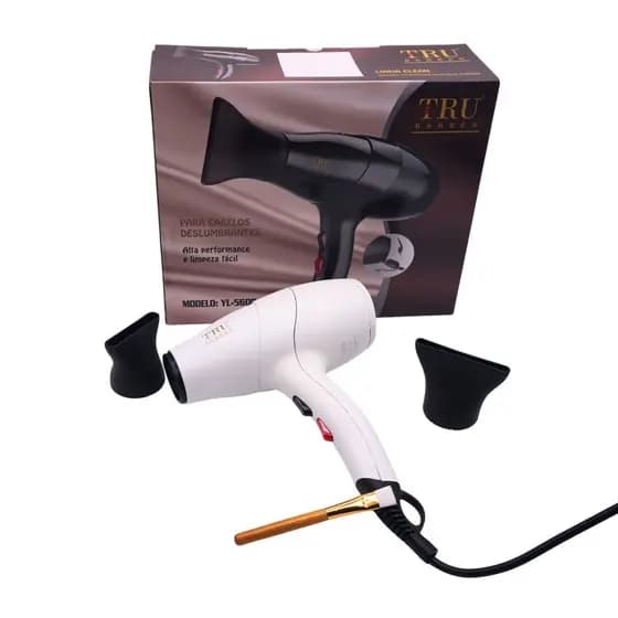 Secador de Cabelo TRU BARBER Original e Profissional de Salão iônico 1875W - 220W e Tensão de 110V ou 2200W Linha Clean – Secador de cabelo leve para viagem para cabelos normais e encaracolados, inclui bocal de estilo de volume