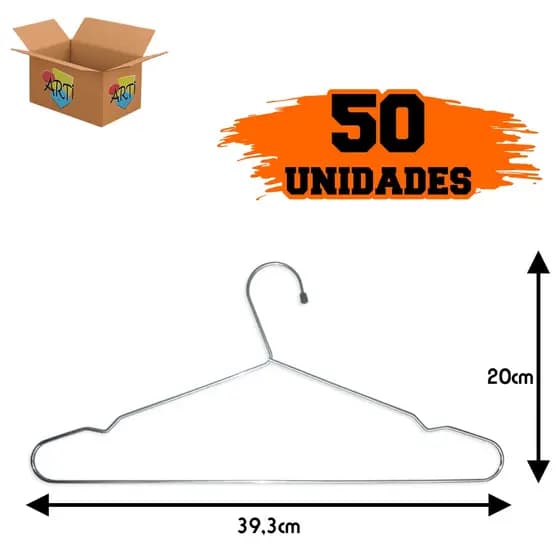 50 Cabides Tintureiro Luxo Metal Cromado Para Roupas Organizador Moda Loja