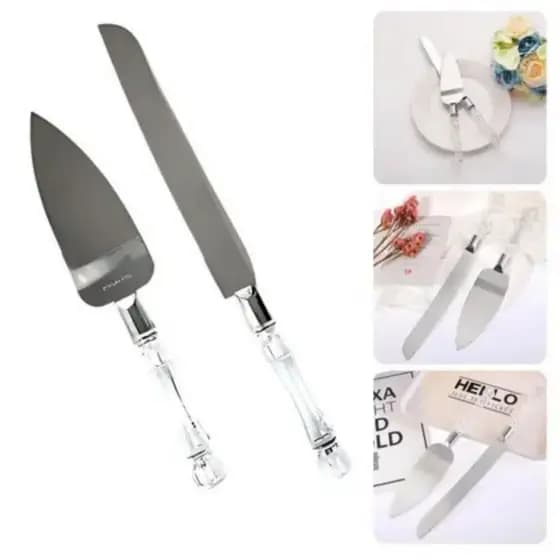 Espátula e Faca Para Bolo cabo Cristal ou Carmim conjunto 2 peças