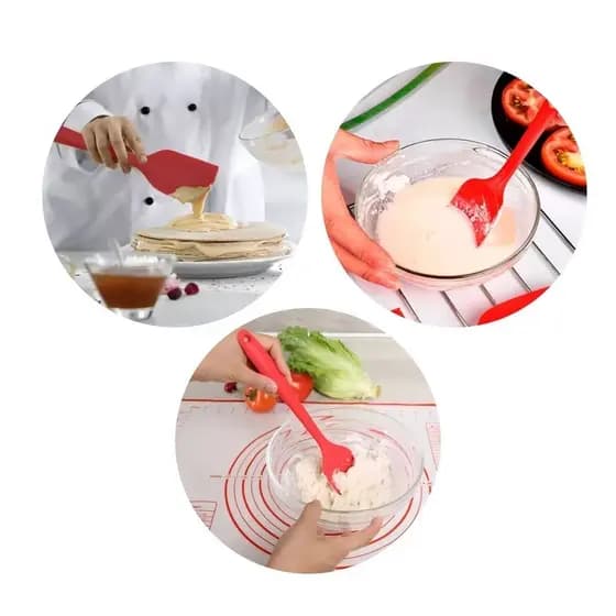 Kit Culinário 3 Peças Espátula Pincel Colher Silicone Western