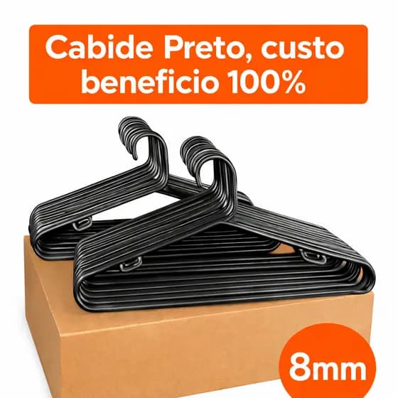 30 Cabides 8mm Reforçado Preto Adulto Organizador Closet Casa Lavanderia