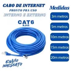 Cabo De Rede Azul RJ45 CAT6 Pc Notebook Roteador Smart Tv Video Game 3/5/10/15/20 Metros Azul Internet Lan