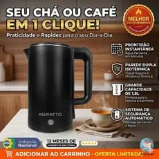 Chaleira Elétrica Agratto Aroma 1,8L Preta 220v Jarra Inox Parede Dupla Térmica Ferve Rápido