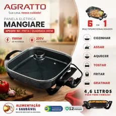 PANELA ELETRICA MANGIARE APEQ01I-02 PRETA QUADRADA 30CM 1500W 220V AGRATTO