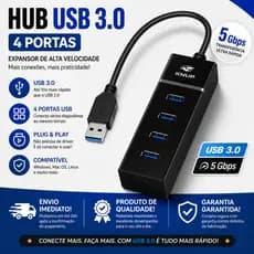 Hub USB 3.0 4 Portas 5Gbps Expansor de USB Alta Velocidade para PC e Notebook