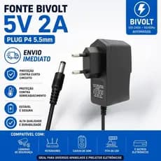 Fonte Bivolt 5V 2A Plug P4 Para Eletronicos e smartbox 110/220