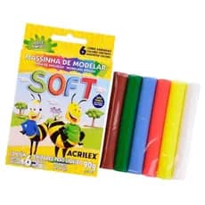 Massa de Modelar Acrilex Soft / Baby Colors / Glitter 90 grs - 6 Cores