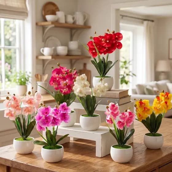Arranjo Orquídea Artificial Com Vaso Branco Decoração Lavabo