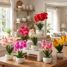 Arranjo Orquídea Artificial Com Vaso Branco Decoração Lavabo