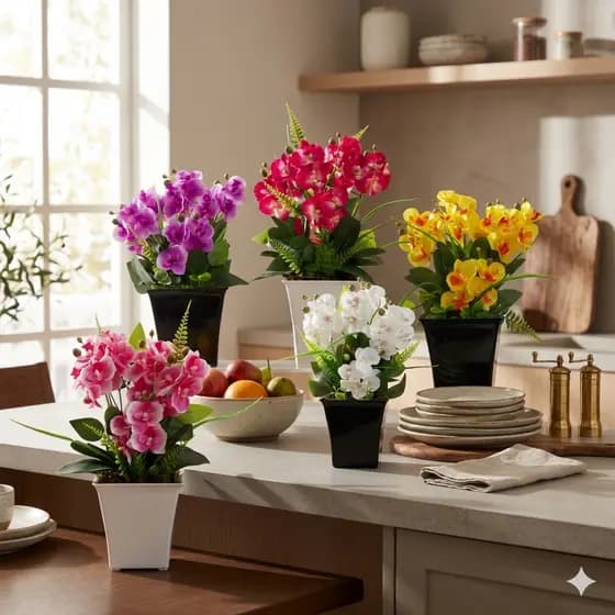 Arranjo De Mesa Flores Vermelhas Mini Orquídea Decor Sala