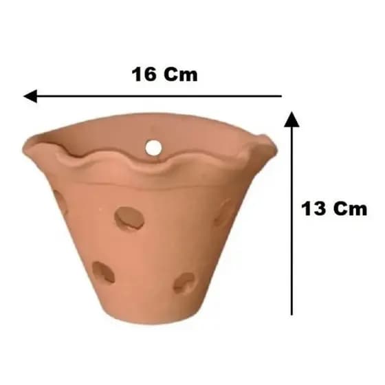 COMBO 3 Vasos de Parede  Cerâmica Com Babados e Furos para Orquídeas e Plantas Naturais e Artifíciais