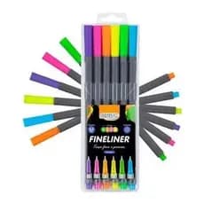 Caneta Neon Ponta Fina Fineliner 0.4mm Estojo 6 Cores