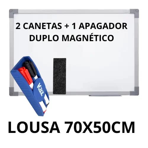Lousa Quadro Branco 70x50cm + 2 Canetas + 1 Apagador Duplo