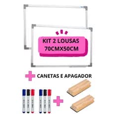 Kit 2 Lousas Quadro Branco 70cmx50cm Moldura Mdf Alumínio Soft  + 6 Canetas  + 2 Apagadores - PEÇA JÁ!