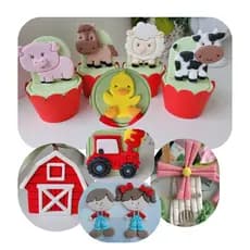 kit 10 Cortador Modular Fazendinha 7CM Vaca Cavalo Porco Pintinho Ovelha Trator Celeiro Moinho Fazendeiro e Fazendeira