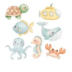 Kit 7 Cortador Modular Fundo do Mar Aquarela 5CM