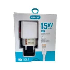 KIT CARREGADOR 1 USB 15W + LIGHTNING 1M 3.1A CARREGA E TRANSMITE DADOS RESISTENTE T503UL KIMASTER - BRANCO