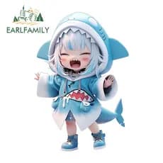 EARLFAMILY 13cm Autocolante Hololive Gawr Gura Anime 3D Fofo Bicicleta Elétrica Ar Condicionado Portátil À Prova D'água JDM Decalque Protetor Solar Para Carros