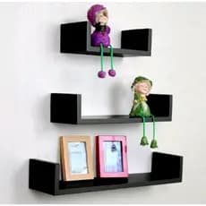 Kit 3 Nicho Prateleira U 20/30/40cm Preto Branco 100% Mdf  Decorativo