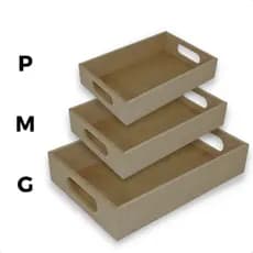 Trio De Bandejas Retangular Reta Simples Em Mdf Cru Com Alça PMG
