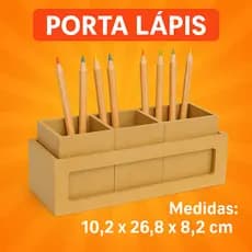 PORTA LÁPIS COM 03 LUGARES COPOS REMOVIVEIS EM MDF / ORGANIZADOR LAPIS CANETA PINCEL MESA ESCRITORIO