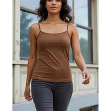 Blusa Regata Feminina Lisa Alcinha Blusinha Marrom Básica Casual Alça Fina Dia A Dia