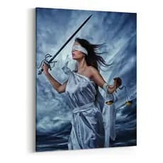 Quadro Decorativo Grande Deusa Justiça Balança Espada Azul Mosaico Sala Quarto Cozinha Escritório