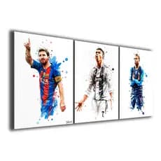 Kit 3 Quadros Decorativos 120x60cm Messi Cristiano Ronaldo Cr7 Mbappé Jogador Mosaico Sala Quarto Escritório