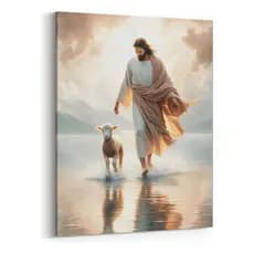 Quadro Decorativo Grande Jesus Cristo E O Cordeiro Na Praia Mosaico Sala Quarto Cozinha Escritório