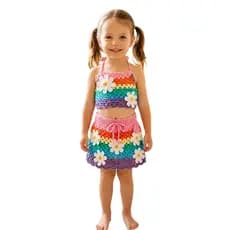 Conjunto de crochê infantil blogueirinha saia e top moda praia/Kit Blogueirinha