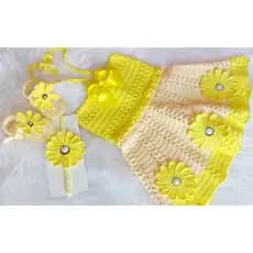 Conjunto Girassol em Crochê/Kit com Três peças/Vestido Sandálinha e Faixa