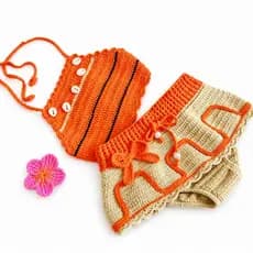 Conjunto Moana em Crochê para Bebês/tapa fralda Moana/Fantasia Moana Baby