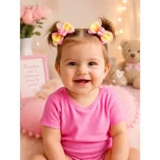 laços de cabelo infantil Dinossauro presilha para bebê  xuxinha para bebê-Laços rosa e Amarelo