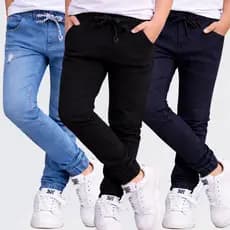 Kit 3 Calça Menino Infantil Jogger Jeans Sarja C/Elástico
