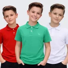KIT 3 Camisa Básica Polo Infantil manga curta