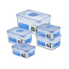 Kit 5 potes hermético retangular com tampa 4 travas Lock&Lock 350mL 470mL 1,1 L