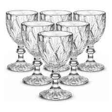 Conjunto Jogo 6 Copos Taças De Vidro Cristal Resistente Diamond Luxo Elegante Transparente Mesa Posta Decoração Água