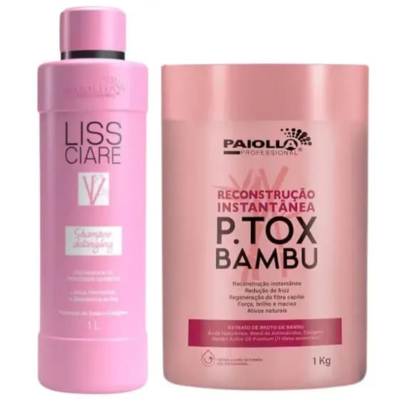 Paiolla P.tox Bambu 1 Kg (Reconstrução Instantânea) e Shampoo Paiolla Antiresíduos 1 Litro