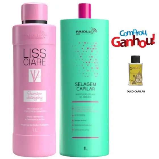 Paiolla Selagem Capilar Abacate Litro + Shampoo Pré Tratamento Paiolla