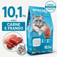 Ração Para Gato Castrado Adulto e Filhote 10,1kg Sabor Carne Frango 28g Proteína Sem Corante