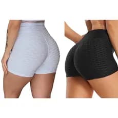 Kit 1 ou 2 Short de academia disfarça celulites bolha texturizado brocado cos alto moda feminina fitness