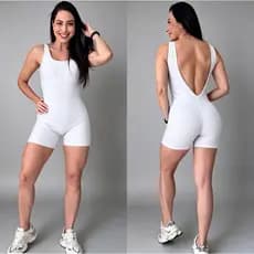 Macaquinho POLIAMIDA meia coxa Premium zero transparência costa semi nu moda academia ou maio para moda praia