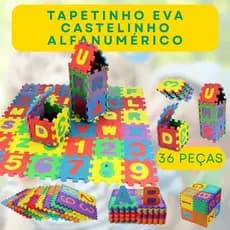 🥰Castelinho Alfanumérico EVA 36 Peças 9x9cm 5mm Brinquedo Educativo Infantil Letras Números Colorido